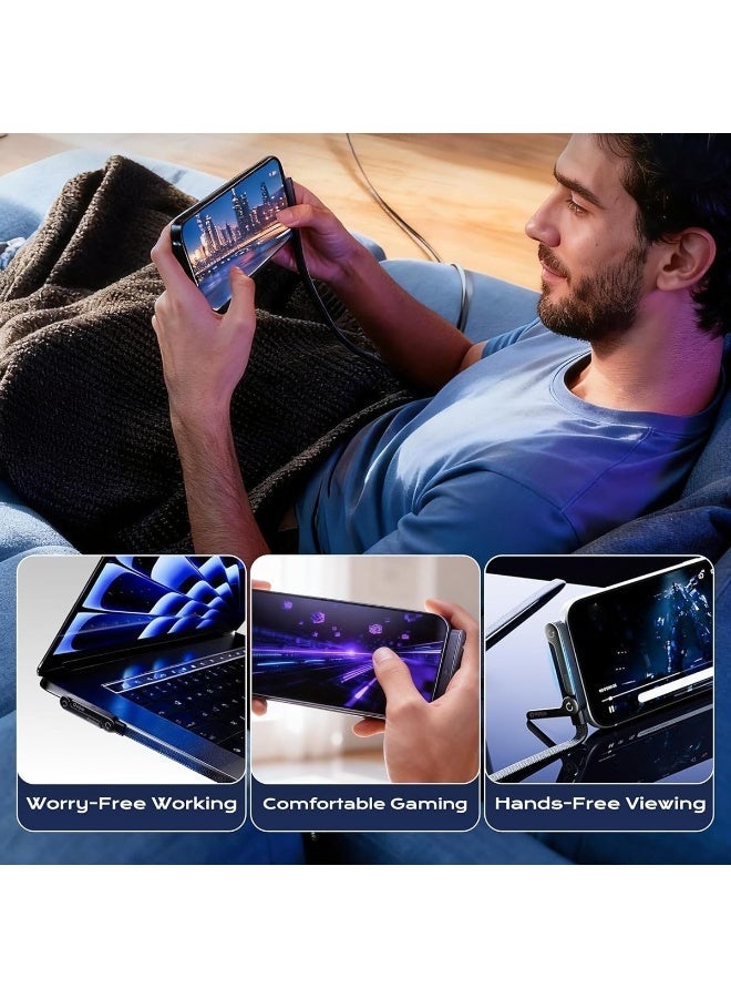 MINGDI Foldable 240W Dual Type-C Fast Charging Cable with Phone Stand - 2-in-1 Invisible Holder for Gaming/Office/Car Travel, Compatible with iPhone 15 Pro Max Samsung Galaxy S24 Ultra - Image 1